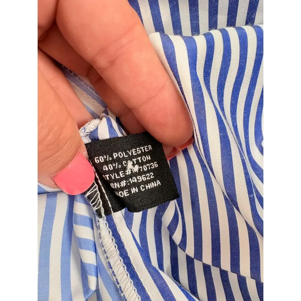 Walter Baker Blue White Stripe Tie Waist High-Low T-Shirt Dress M Coastal Resort